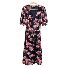 CLASSMATE Dress Womens 3XL Plus Wrap Floral Plus V-Neck Sheer Puff Sleeve Pink