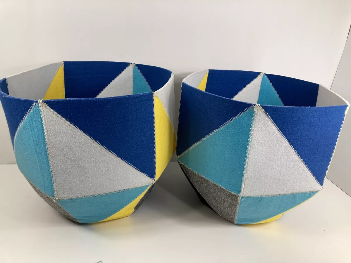 Pair Crate Barrel Land of Nod Quartz Felt Cube Storage Bins Blue