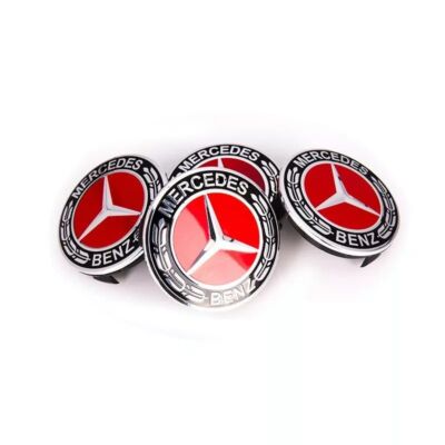 4X Mercede s Benz Classic RED Wheel Rim Cover HubCaps Emblem 75MM Badge