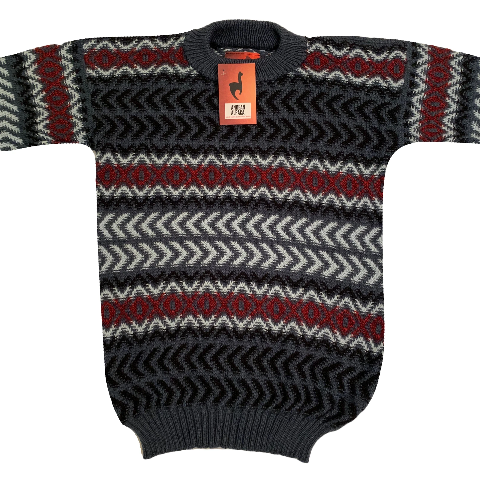MEN HANDMADE ANDEAN ALPACA GRAY SWEATSHIRT SWEATER XS