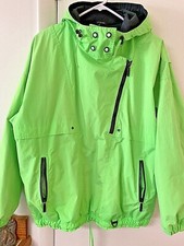 Vintage Tyrolia by Head Hooded Jacket M Neon Green Pullover Ski Board Hike