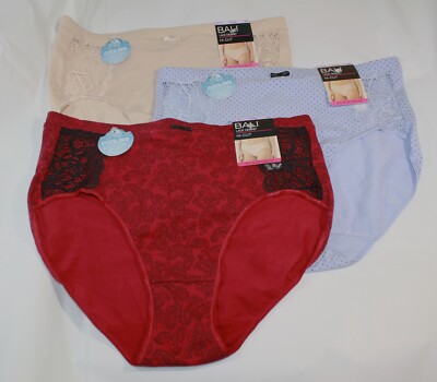 New set of 3 BALI Lace desire COOLING COTTON HI CUT LILAC DOTS RED BLACK BEIGE M