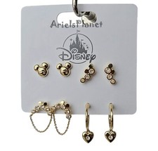 DISNEY Parks Mickey Mouse Ear Combo Set of 4 Gold Toned Earrings