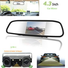 3-In-1 Car Reverse Parking Camera Radar Sensor  4.3" Rearview Mirror Monitor