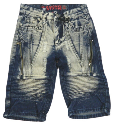 Boys Jeans Shorts Diamond Stash Destroyed Denim Blue Tag 14 measured Size 25x11