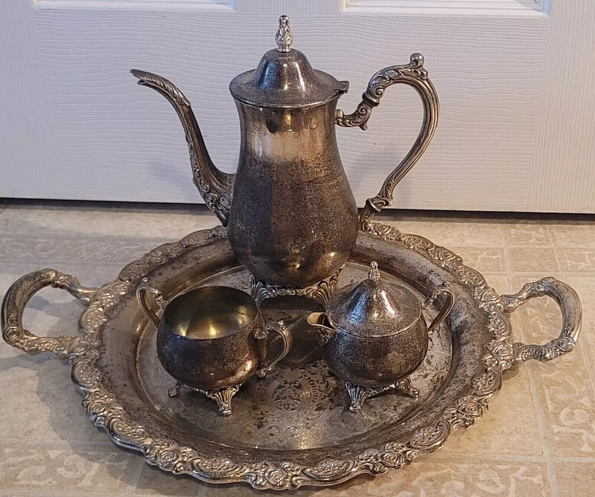 ANTIQUE ONEIDA OL SILVER TEA SET TRAY W HANDLES 15