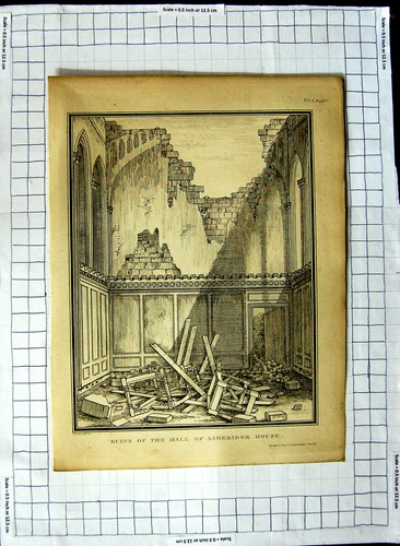 Original Old Antique Print Ruins Hall Asheridge House Architecture