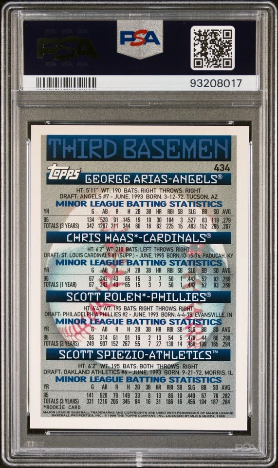 Scott Rolen 1996 Topps #434 cartão de novato, PSA classificação 9 Estado perfeito Philadelphia Phillies - Imagem 3 de 4