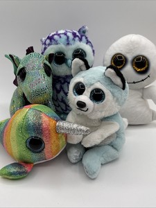 TY Beanie Boos Plush Lot 5 Husky Owl 6" Stuffed Animals Oscar Thunder spike Nori