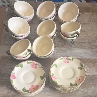 Franciscan Hand Painted Ceramic Tea Cup  Saucer Set Floral Cream Pink Green 