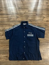 70s VTG Mens Hilton Bowling Shirt L Chain Stitched Short Sleeve Blue Retro Mint