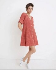 Madewell Silk Button Front Mini Dress In Park Picnic Red Sz 2 Ditsy Floral