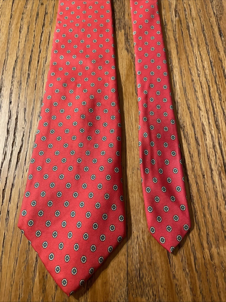 Винтажный EUC Hathaway шелк красный фуляр медальоны галстук мужской США - Изображение 4 из 4