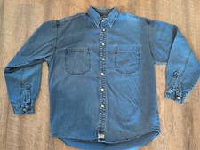 Levi s Jeans Blue Denim Shirt Men s Large Metal Button Long Sleeve Red Tab