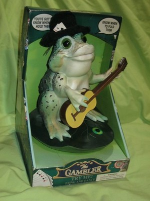 DanDee VINTAGE 1997 Animatronic SINGING FROG Musical Animated THE GAMBLER Works!