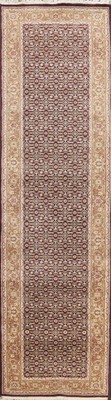 All-Over Oriental Runner Rug 3x10 Indian Hand-knotted Wool/ Silk for Hallway