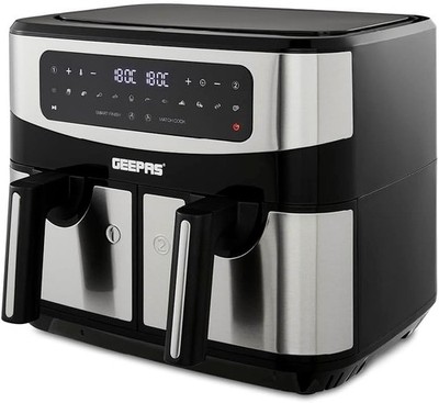 Geepas Dual Zone Air Fryer 9L Digital Doppelkorb 2600W Smart Finish GAF37531UK
