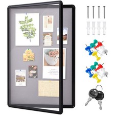36 x 24 Inch Enclosed Fabric Bulletin Board Tamperproof Lockable Noticeboard ...