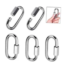 Quick Link,  304 Stainless Steel D Shape Locking Carabiner Heavy Duty M4 5Pack