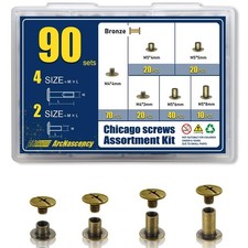 90 Sets Bronze Chicago Screws Leather Rivets Kit, 4 Sizes M5 4,5,6,8  2 Screw