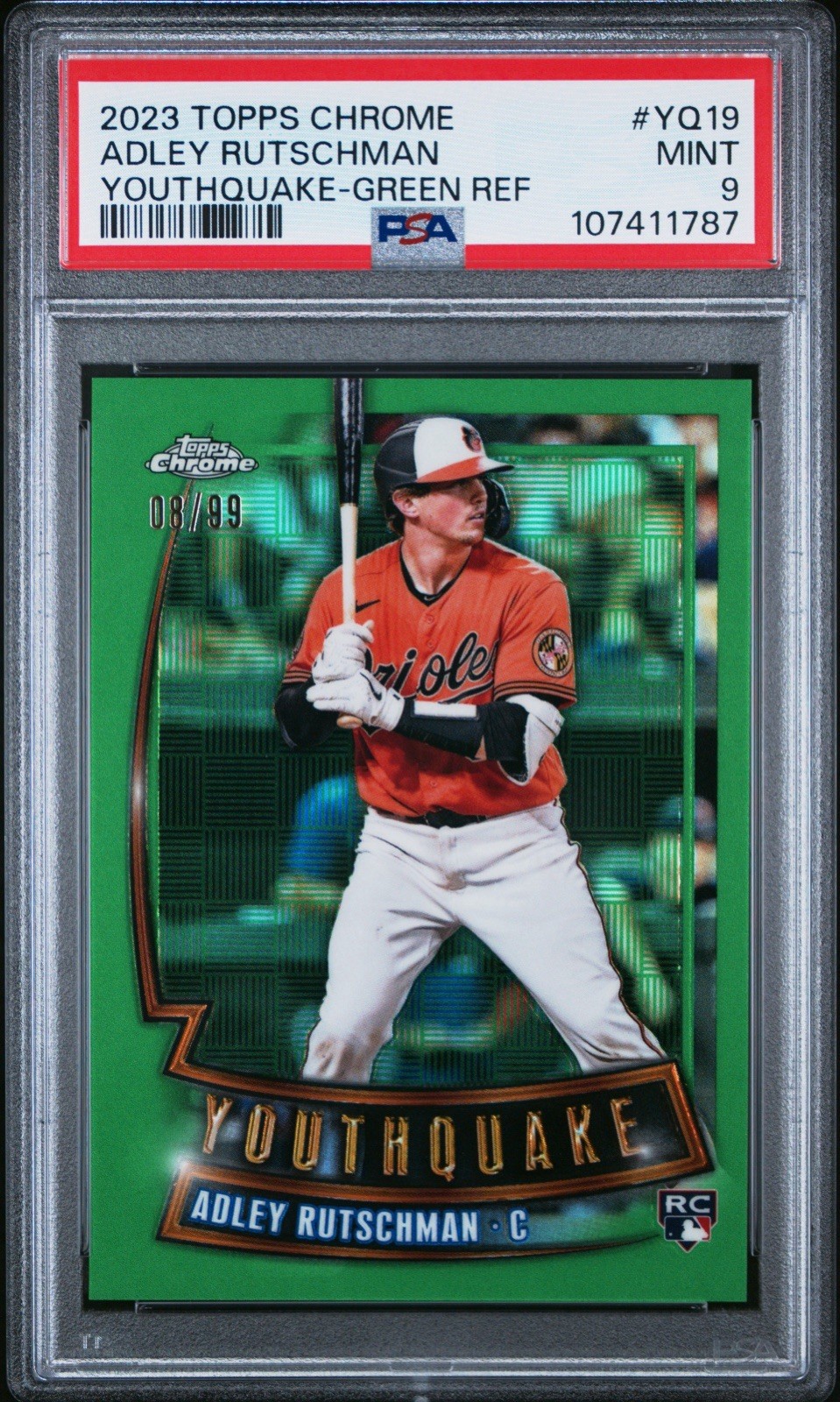 ADLEY RUTSCHMAN 2023 TOPPS CHROME YOUTHQUAKE-GREEN REFRACTOR / 99 PSA 9