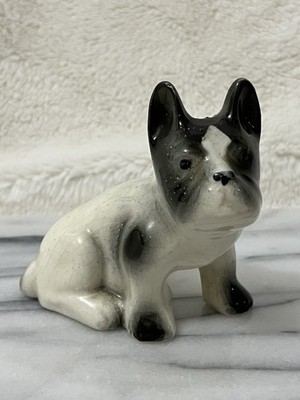 VTG MCM Black & White French Bulldog Frenchie Boston Terrier Dog Ceramic Figure