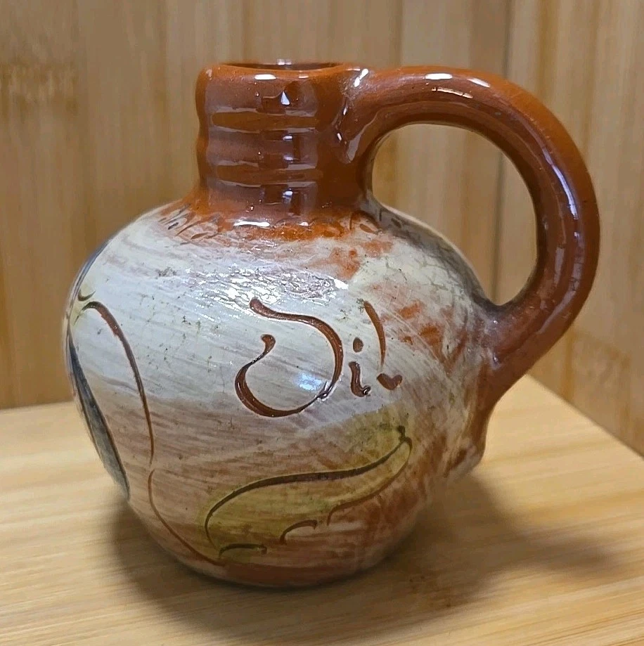 Vintage WELLER Pottery Jug Clay Jar ~ OIL "Hunger Is The Best Seasoning" Signed