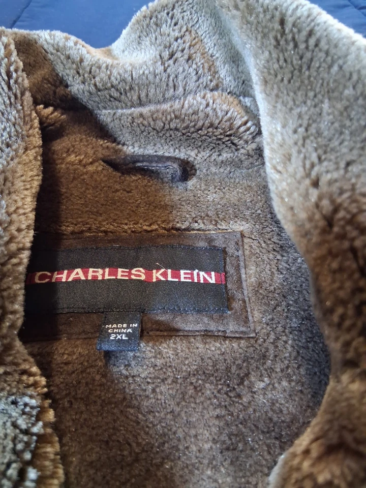 Vintage Charles Klein Leather Jacket 2XL 90s Car Coat Brown Faux Fur Lining - Image 4 of 4