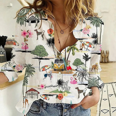 Greyhound Floral Linen Look Shirt Dog Blouse Shirt Greyhound Dog Shirt
