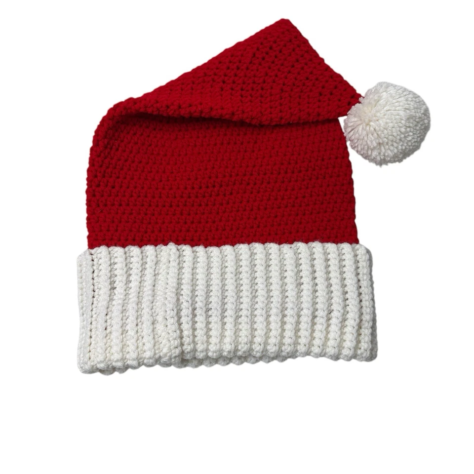 Sombrero de Papá Noel tejido a mano adulto L XL rojo blanco vacaciones Navidad medias sombrero casero Foto 2 de 4