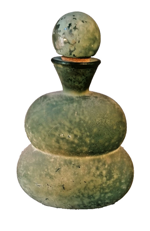 13" Green Murano-Scavo Style Matte Glass Double Gourd Bottle Cork Stopper