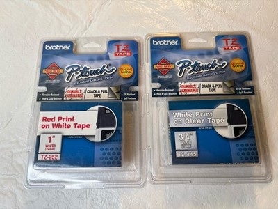 LOT Brother P-Touch TZ Red On White 24mm 1'' & White on Clear 18mm 3/4'' NEW NIP