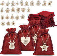 24 X JutesäCkchen Adventskalender Stoffbeutel Mit Zahlen HolzanhäNger Jute Beute