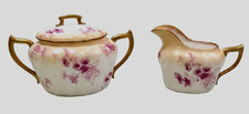 Antique Doulton Burslem Floral Creamer & Sugar Pink Floral Gold Gilt 1891-1902