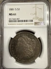 1881-S Morgan Silver Dollar $1 NGC MS61  Lustrous  Toner