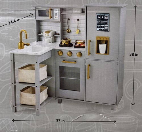 Member's Mark Deluxe Wooden Kitchen Play Center-L-Shaped Design 18 Accessories - Picture 7 of 18