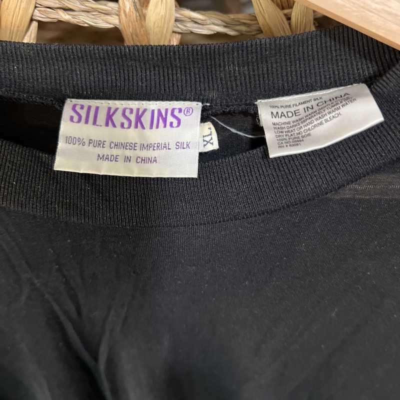 Silkskins Shirt  XL Black Long Sleeve 100% Silk Crewneck Tee Top