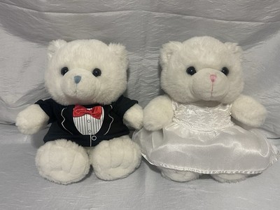 Build A Bear Wedding Plush Sitting Bride & Groom Vintage Teddy Bear Set RARE