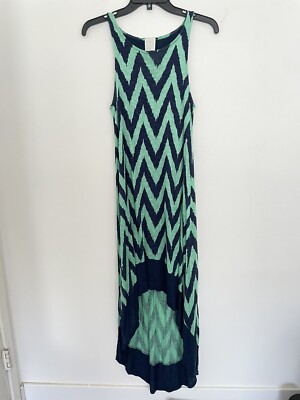 Ella Moss Dress Size XS Green Blue High Low Chevron Pattern Maxi Tank  Stretch | eBay