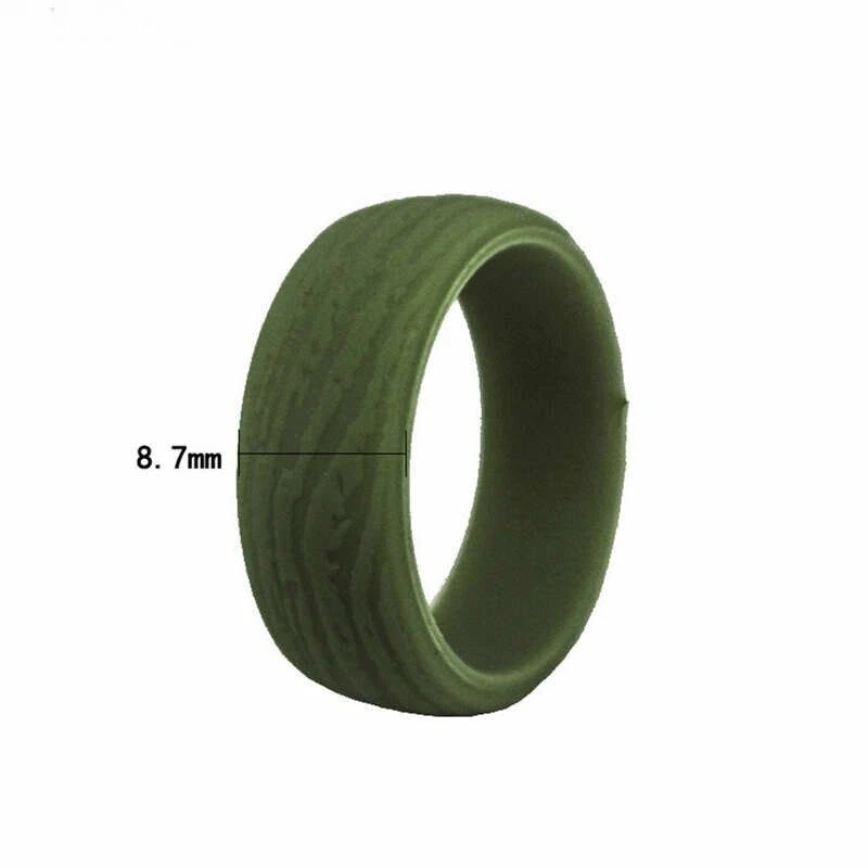Anillos de silicona de grano de madera para hombres deportes boda fiesta anillo banda unisex joyería 5 un. Foto 2 de 4