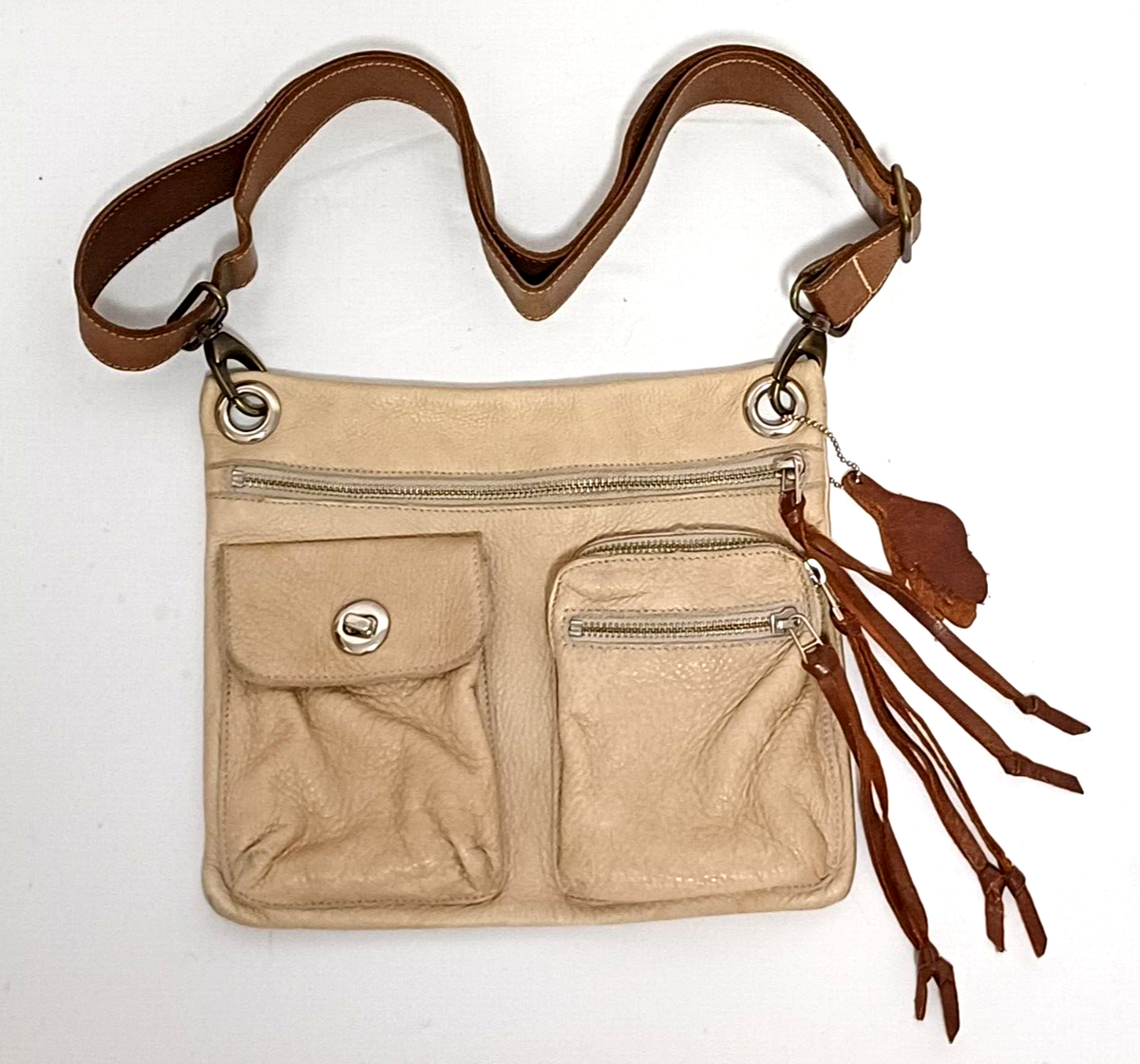 ROOTS CANADA VILLAGE PRINCE IVORY TRIBE LEATHER CROSSBODY