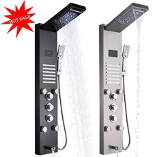 LED Shower Panel Tower Waterfall Rainfall Head Spray Set Massage System Faucet