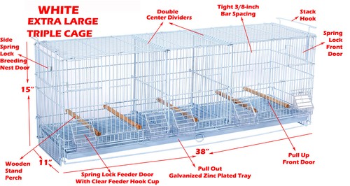 Lot 2 of X-LARGE Triple Breeding Flight Bird Cages Double Divider Side Nest Door