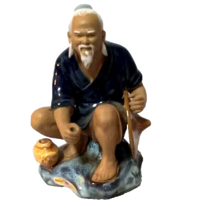 Figurine, porcelain  Asian Mud man warrior vintage fisherman  asian decor