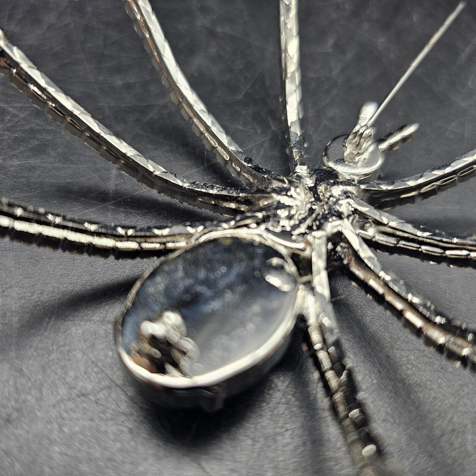 Vintage Spider Pin Brooch Black White Stones 3.5" - image 11