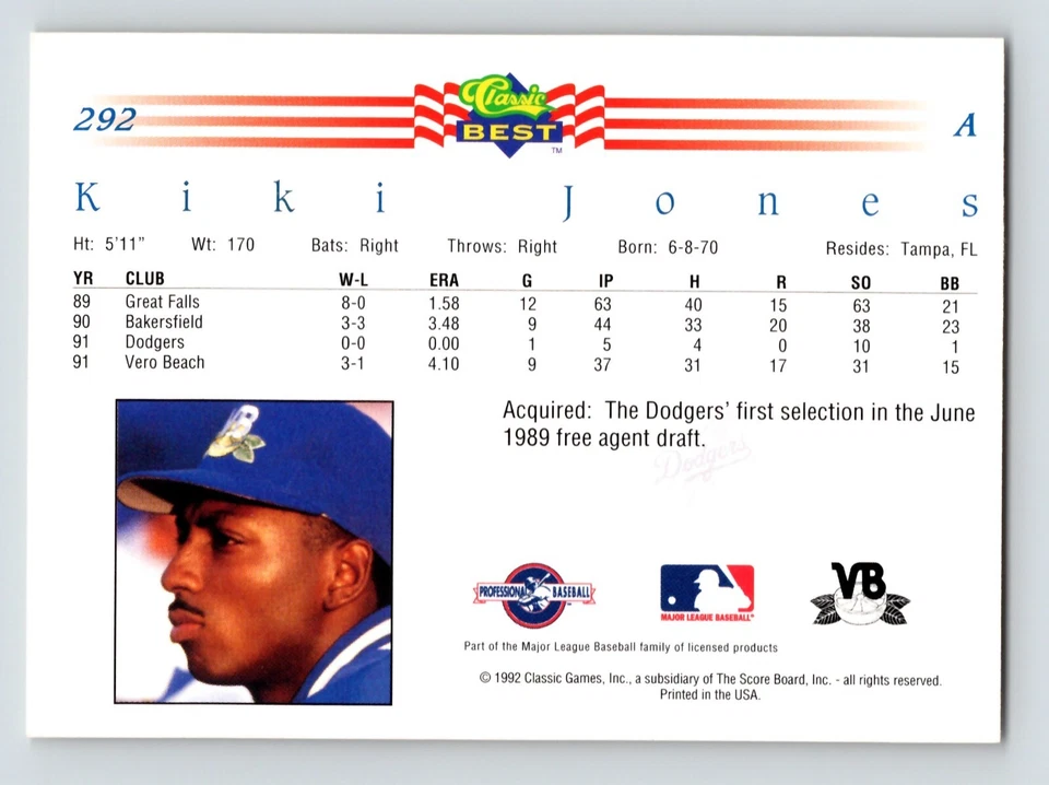 1992 Classic Best Minor League - Kiki Jones #292 (RC) - Image 2 of 2