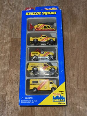 1996 Hot Wheels RESCUE SQUAD 5 Car Pack Mattel Helicopter