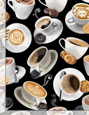 Coffee Fabric Kitchen Food Coffee Cups Cotton Timeless Treasures C8956 By Yard
