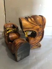 Vintage Hand Carved Wood Shoe Bookends