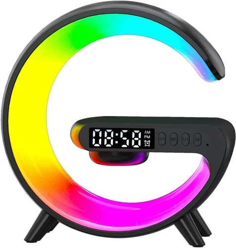 Smart LED Lamp G Bluetooth Speaker Wireless Charger RGB Alarm Clock Night Light - Picture 3 of 27